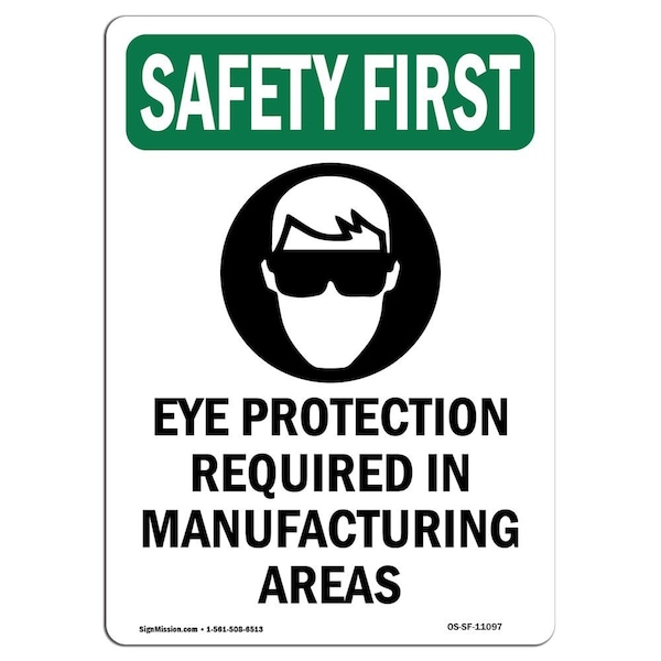 OSHA, Eye Protection Required W/ Symbol, 5in X 3.5in Decal, 10PK, OS-SF-D-35-V-11097-10PK